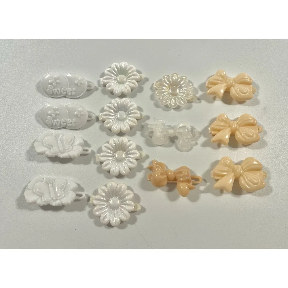 Vintage Lot Hair Clip Butterfly Flower Bows White Iridescent Holo‎ 80s 90s Y2K
